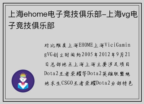 上海ehome电子竞技俱乐部-上海vg电子竞技俱乐部