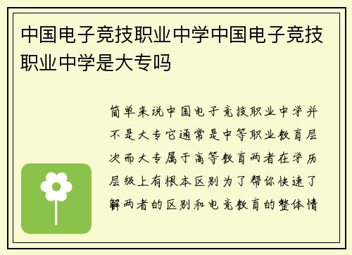 中国电子竞技职业中学中国电子竞技职业中学是大专吗